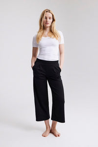 ICHI Kate Wide Legged Jersey Cropped Trousers - Black