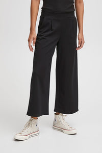 ICHI Kate Wide Legged Jersey Cropped Trousers - Black