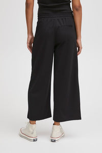 ICHI Kate Wide Legged Jersey Cropped Trousers - Black