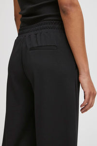 ICHI Kate Wide Legged Jersey Cropped Trousers - Black