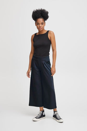 ICHI Kate Wide Legged Jersey Cropped Trousers - Total Eclipse