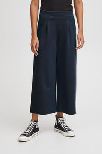 ICHI Kate Wide Legged Jersey Cropped Trousers - Total Eclipse