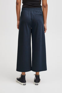 ICHI Kate Wide Legged Jersey Cropped Trousers - Total Eclipse