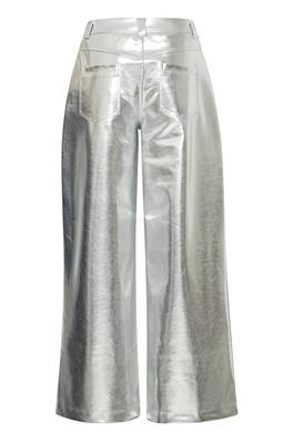 ICHI Kate Metallic Silver Wide Leg Trousers