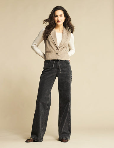 Red Button Claudette Wide Leg Denim Jeans - Black