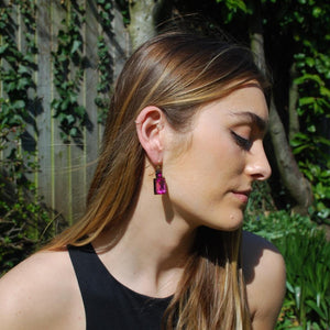Harriet Twin Gem Earrings - Hot Pink