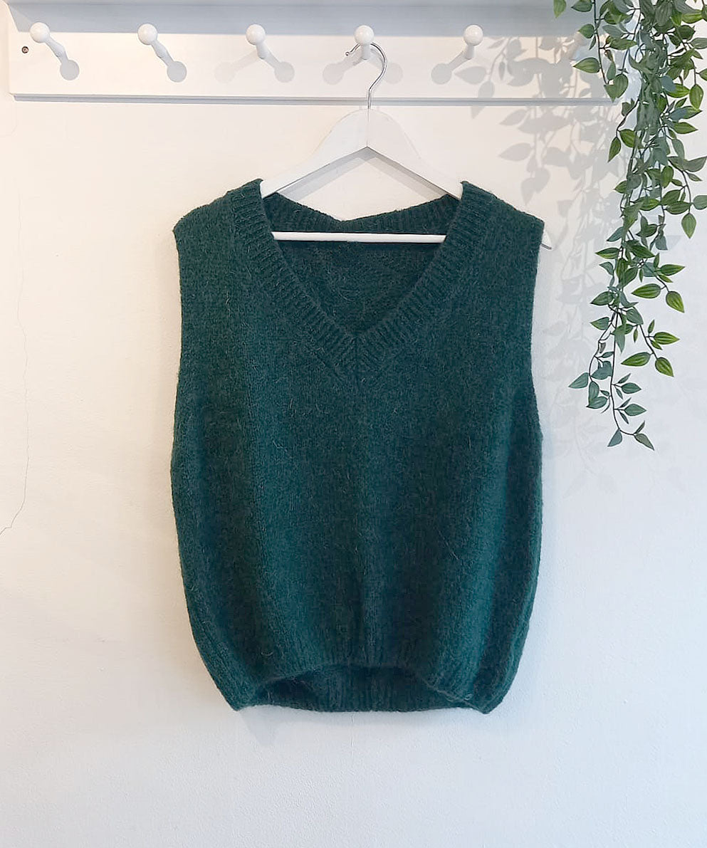 Lexi V Neck Wool Blend Knitted Tank Top - Bottle Green