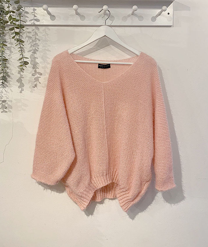 Lizzie Boucle V Neck Jumper - Pale Pink