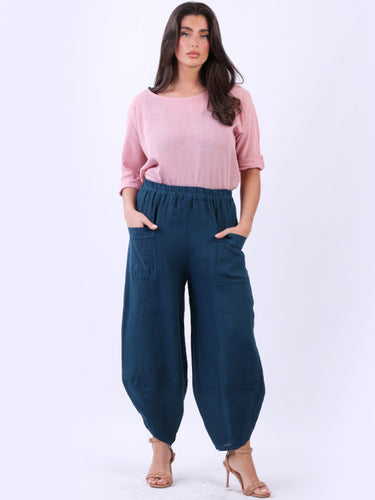 Lucia Linen Balloon Leg Trousers - Navy