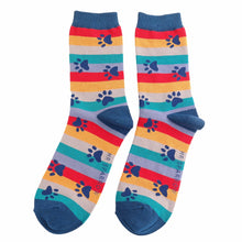 Load image into Gallery viewer, Mr Sparrow  Paw Prints &amp; Stripes Bamboo Socks - Navy