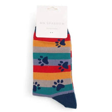 Load image into Gallery viewer, Mr Sparrow  Paw Prints &amp; Stripes Bamboo Socks - Navy