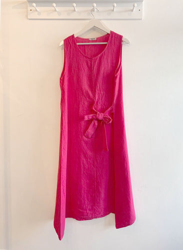 Margot Linen Tie Midi Dress - Pink