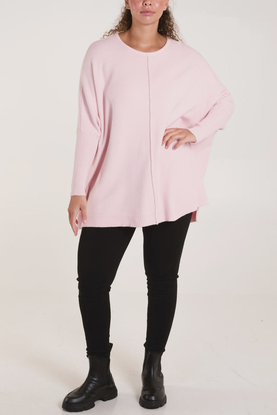 Eva Seam Front Soft Knit Jumper - Baby Pink