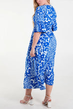 Load image into Gallery viewer, Eva Floral Print Shirred Waist Midi Dress - Royal Blue &amp; White