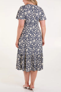 Rosie Floral Print Midi Dress - Navy & White