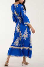 Load image into Gallery viewer, Ariana Baroque Print Shirred Maxi Dress - Royal Blue