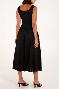 Clara Cotton Blend Sleeveless Midi Dress - Black