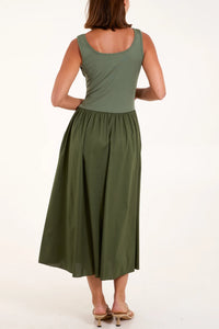 Clara Cotton Blend Sleeveless Midi Dress - Khaki