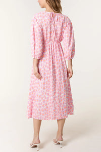 Aleks Cotton Cheesecloth Leopard Print Midi Dress - Lilac & Pink