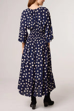 Load image into Gallery viewer, Andrea Polka Dot Print Shirred Maxi Dress - Navy