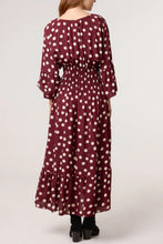 Load image into Gallery viewer, Andrea Polka Dot Print Shirred Maxi Dress - Burgundy