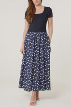 Load image into Gallery viewer, Clara Cotton Blend Short Sleeve Midi Dress - Navy &amp; White Polka Dot