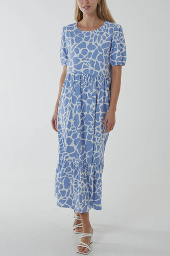 Marcella Cornflower Blue Giraffe Print Midi Dress