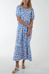 Marcella Cornflower Blue Giraffe Print Midi Dress