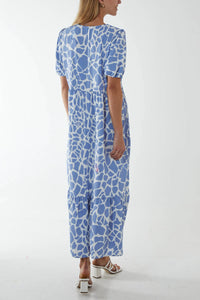 Marcella Cornflower Blue Giraffe Print Midi Dress