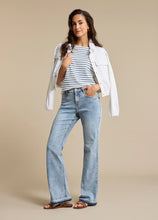 Load image into Gallery viewer, Red Button Terry Stripe Cotton T-Shirt - Jeans Blue