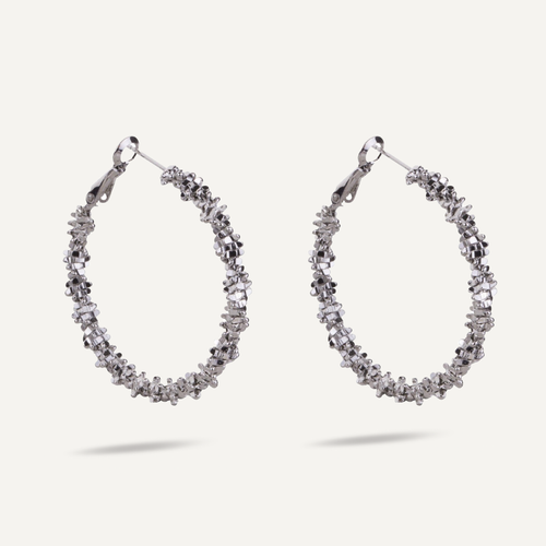 Vivienne Textured Hoop Earrings - White Gold Plated