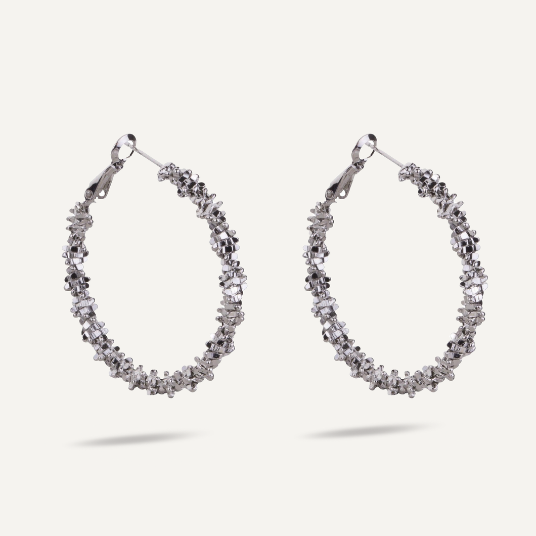 Vivienne Textured Hoop Earrings - White Gold Plated