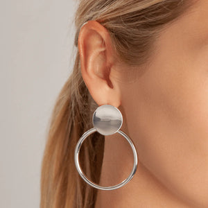 Vivienne Circle Drop Earrings - White Gold Plated