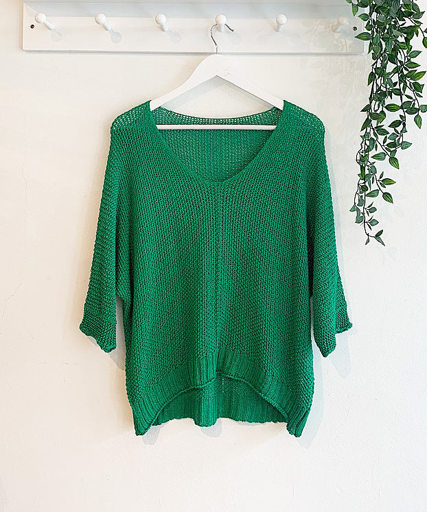 Rachelle Open Stitch Jumper - Emerald Green