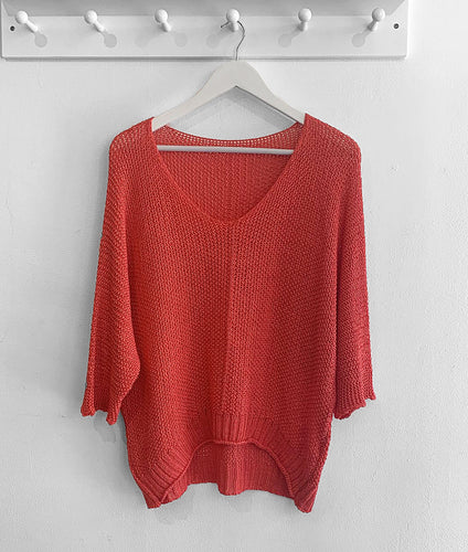 Rachelle Open Stitch Jumper - Coral