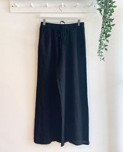 Rosala Wide Leg Linen Trousers - Black