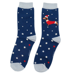 Miss Sparrow Festive Sausage Dogs Bamboo Socks - Navy