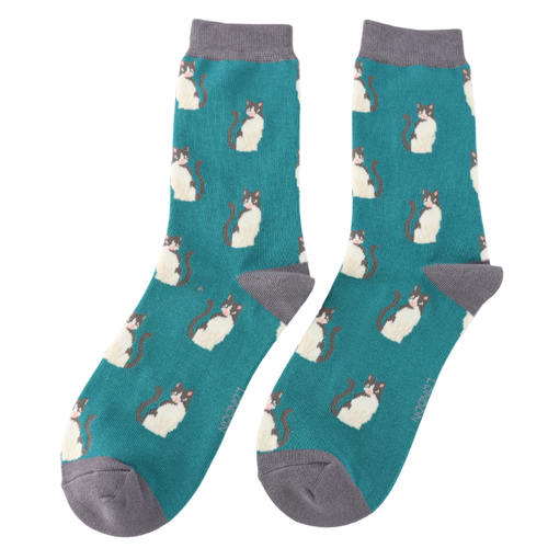 Miss Sparrow Bamboo Cool Cat Socks - Teal