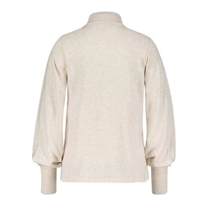 Red Button Sweet Roll Neck Wool Blend Jumper - Stone