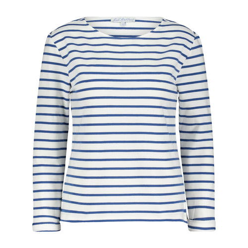 Red Button Terry Stripe Cotton Top - Jeans Blue