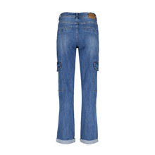 Load image into Gallery viewer, Red Button Cargo Pockets Trousers - Darkstone Blue Denim