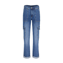 Load image into Gallery viewer, Red Button Cargo Pockets Trousers - Darkstone Blue Denim