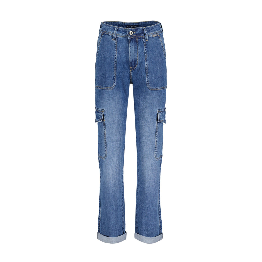 Red Button Cargo Pockets Trousers - Darkstone Blue Denim