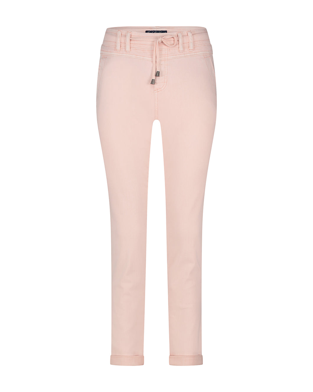 Red Button Tessy Cropped Slubtwill Plain Cotton Trousers - Blush