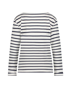 Red Button Terry Stripe Cotton Top - Dark Blue