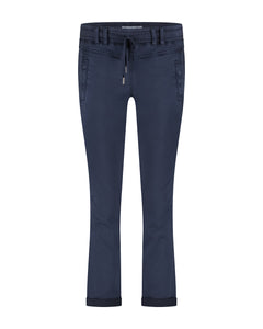 Red Button Tessy Jog Cropped Plain Cotton Trousers - Navy