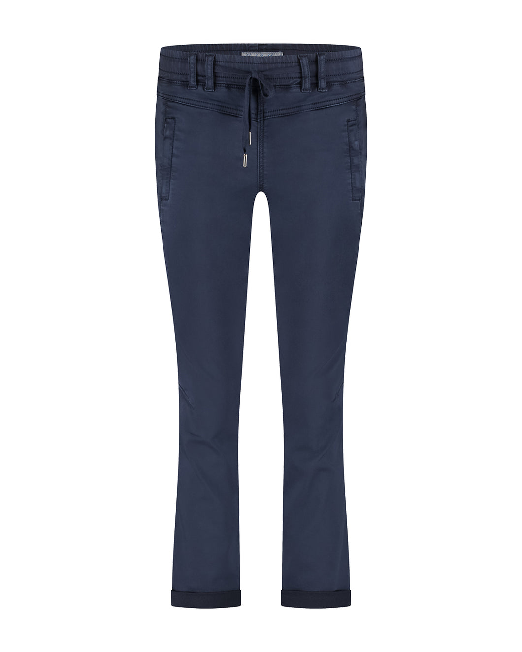 Red Button Tessy Jog Cropped Plain Cotton Trousers - Navy