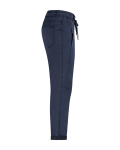 Red Button Tessy Jog Cropped Plain Cotton Trousers - Navy