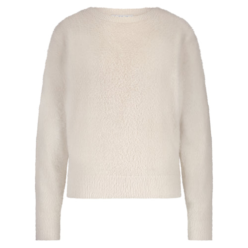Red Button Fluffy Jumper - Cream
