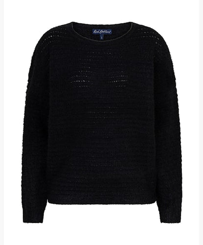 Red Button Fluffy Ajour Jumper - Black